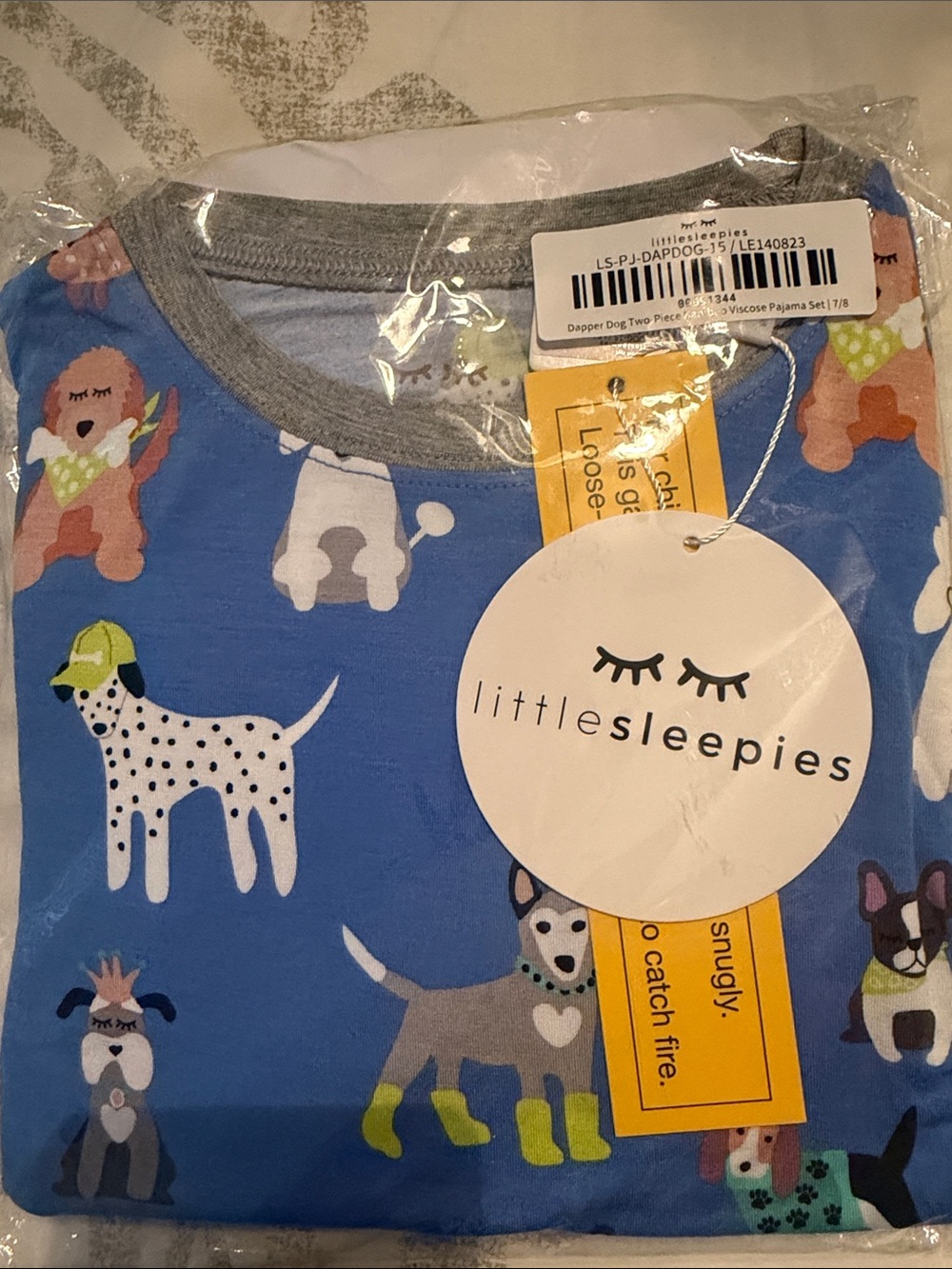 Little Sleepies Kids Blue Dapper Dog Print Pajama Set 7/8 NIB